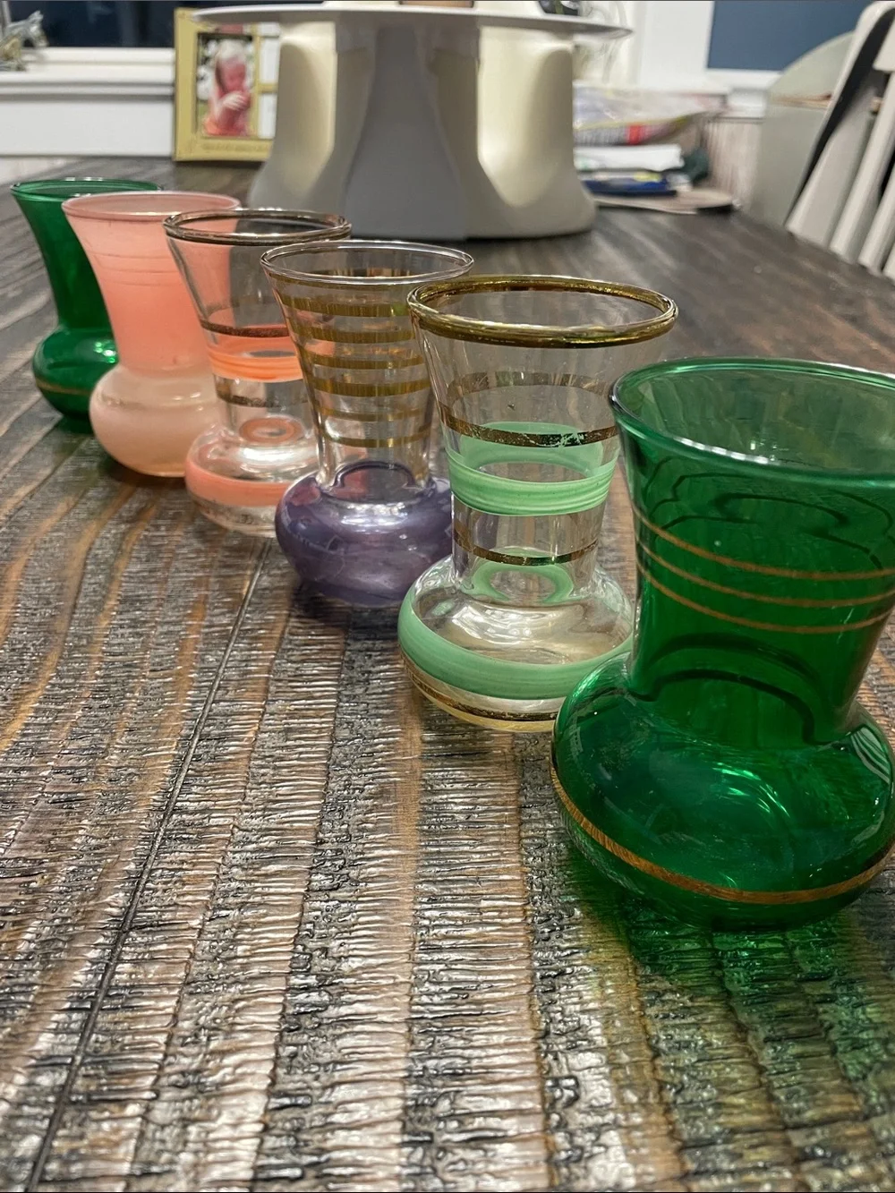 Vintage MCM Miniature Bud Vase Lot Set of 6 Bartlett Collins Retro Rainbow Glass